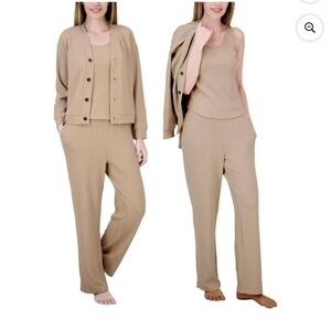 Live2Lounge Women's 3 Piece Textured Cable Knit Lounge Set - Tan - NEW
